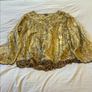 Olive green v-neck rayon shirt with fringe